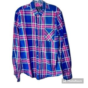 21men button-down shirt red & blue plaid Men’s size medium | dd4